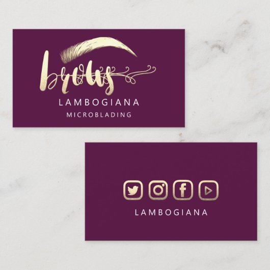 Brows Golden Logo Microblade Gold Paars Social Visitekaartje (Voorkant / Achterkant)