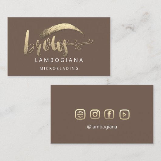 Brows Golden Logo Microblading Social Media Brown Visitekaartje (Voorkant / Achterkant)