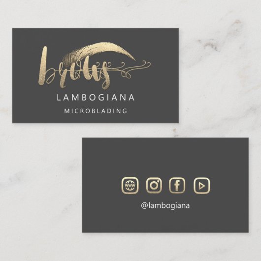 Brows Golden Logo Microblading Social Media Grey B Visitekaartje (Voorkant / Achterkant)