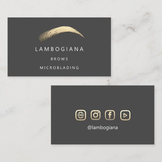 Brows Golden Logo Microblading Social Media Grey B Visitekaartje (Voorkant / Achterkant)
