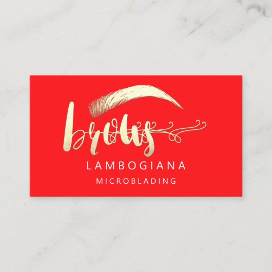 Brows Golden Logo Microblading Social Media Red Visitekaartje (Voorkant)