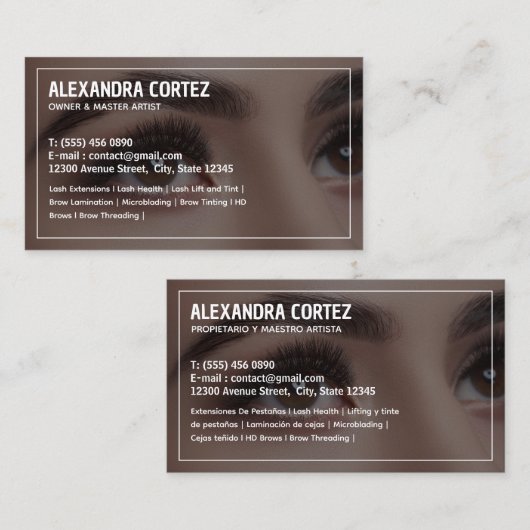 Brows & Lashes Tweetalig Spaans Visitekaartje (Voorkant / Achterkant)