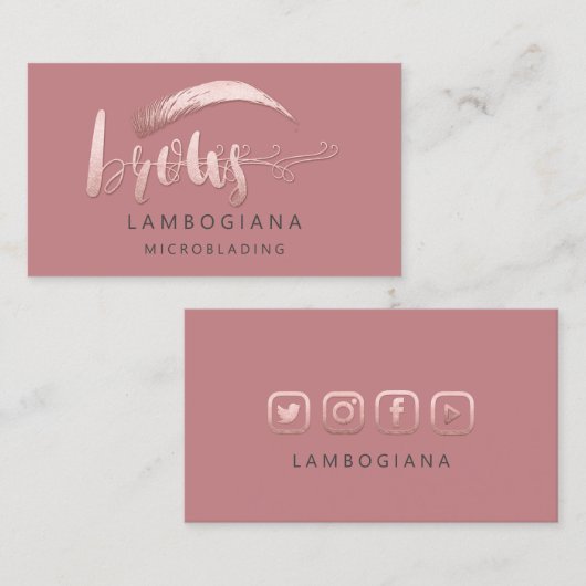 Brows Logo Microblade Social Media Roos Blush Busi Visitekaartje (Voorkant / Achterkant)