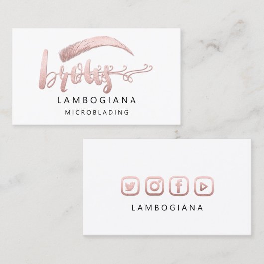 Brows Logo Microblade Social Media White Rose Busi Visitekaartje (Voorkant / Achterkant)