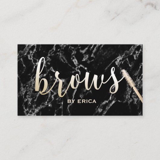 Brows Make-up Artiest Goud Script Elegant Marmer Visitekaartje (Voorkant)