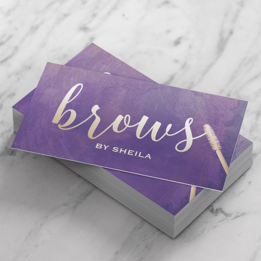Brows Make-up Artist Gold Script Elegant Paarse Visitekaartje