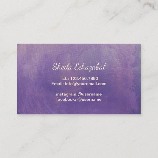 Brows Make-up Artist Gold Script Elegant Paarse Visitekaartje (Achterkant)