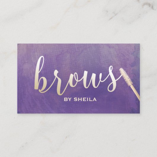 Brows Make-up Artist Gold Script Elegant Paarse Visitekaartje (Voorkant)