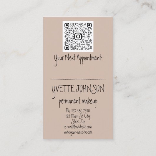 Brows Makeup Logo QRCode Berry Lip Gold lash Skinn Visitekaartje (Achterkant)
