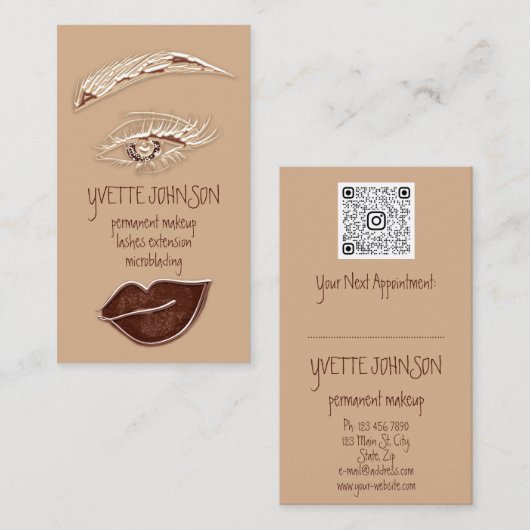 Brows Makeup Logo QRCode Logo Bruin Gold Eyelash Visitekaartje (Voorkant / Achterkant)