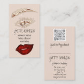 Brows Makeup Logo QRCode Logo Red Lip Gold Eyelash Visitekaartje (Voorkant / Achterkant)