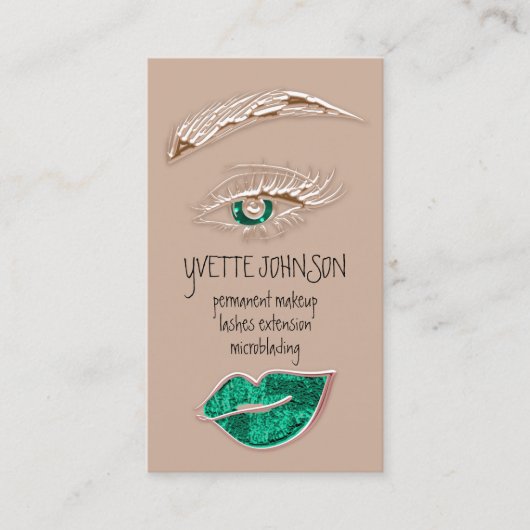 Brows Makeup Logo QRCode Roos Emerald Lip Huid Visitekaartje (Voorkant)