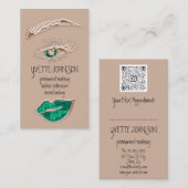 Brows Makeup Logo QRCode Roos Emerald Lip Huid Visitekaartje (Voorkant / Achterkant)