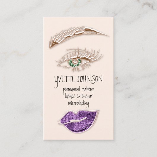 Brows Makeup Logo QRCode Roos Green Eyes Paars Visitekaartje (Voorkant)