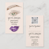 Brows Makeup Logo QRCode Roos Green Eyes Paars Visitekaartje (Voorkant / Achterkant)
