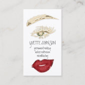 Brows Makeup QRCode Logo Red Lips Gold Eyelash Visitekaartje (Voorkant)