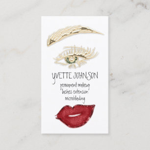 Brows Makeup QRCode Logo Red Lips Gold Eyelash Visitekaartje