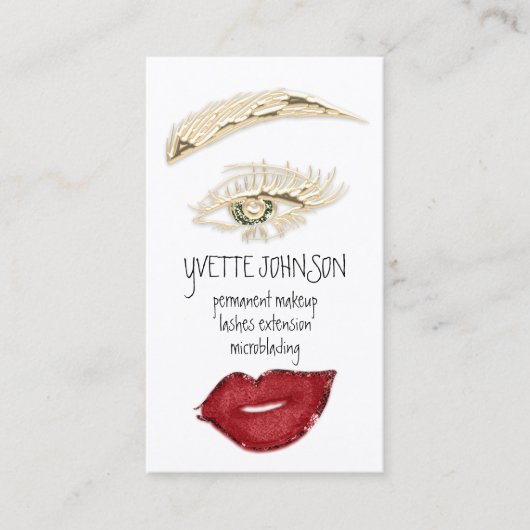 Brows Makeup QRCode Logo Red Lips Gold Eyelash Visitekaartje (Voorkant)