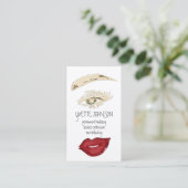 Brows Makeup QRCode Logo Red Lips Gold Eyelash Visitekaartje (Staand voorkant)