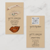 Brows Makeup QRCode Logo Roze Lips Green Eyelash Visitekaartje (Voorkant / Achterkant)