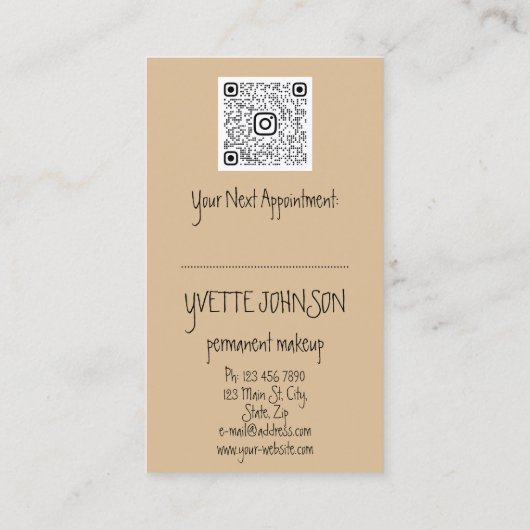 Brows Makeup QRCode Logo Roze Lips Green Eyelash Visitekaartje (Achterkant)