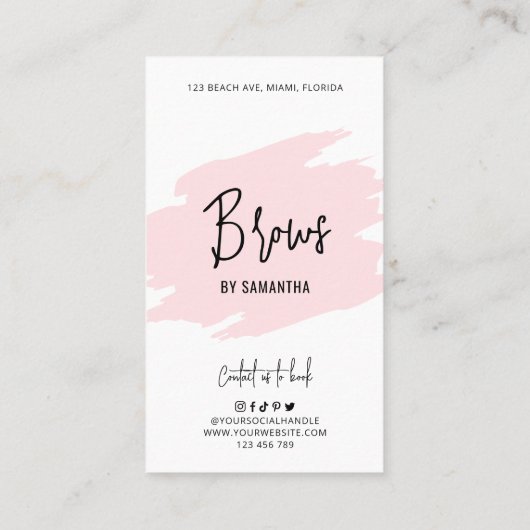Brows Microblading Aftercare Roze Waterverf PMU Visitekaartje (Achterkant)