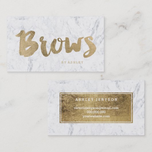 Brows modern faux gold typografie marmer visitekaartje (Voorkant / Achterkant)