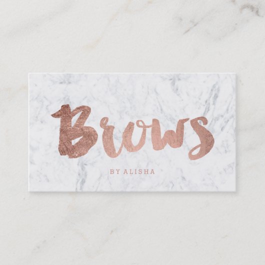 Brows modern faux roos gold typografie marmer afsprakenkaartje (Voorkant)