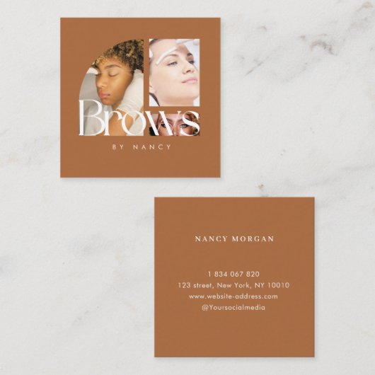 Brows Photo Collage Terracotta  Vierkante Visitekaartje (Voorkant / Achterkant)
