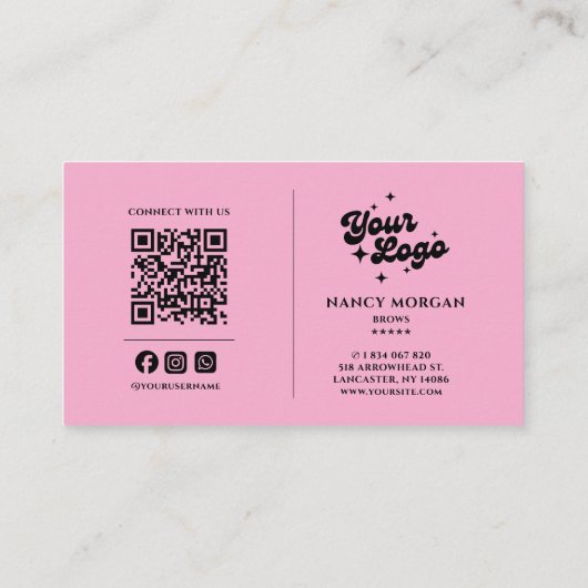 Brows Photo Qr Code Logo Blush Pink Visitekaartje (Achterkant)