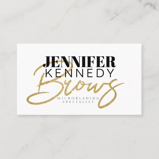 Brows Specialist Gold Glitter Typography Modern Visitekaartje (Voorkant)