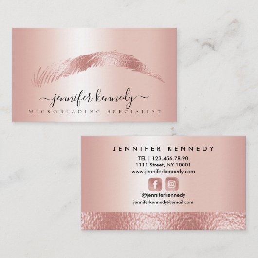 Brows Specialist Roos Gold Foil Metallic Modern Visitekaartje (Voorkant / Achterkant)
