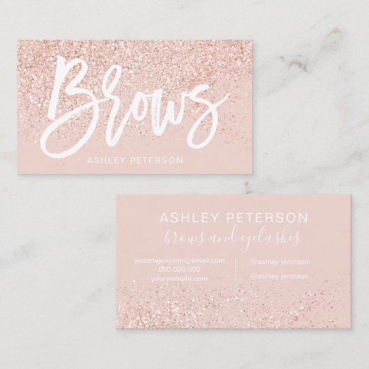 Brows typografie roos goud glitter blush roze visitekaartje (Voorkant / Achterkant)