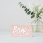 Brows typografie roos goud glitter blush roze visitekaartje (Staand voorkant)