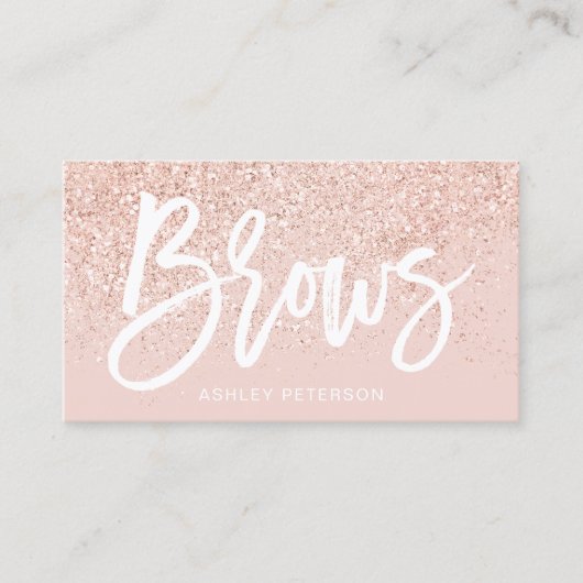 Brows typografie roos goud glitter blush roze visitekaartje (Voorkant)