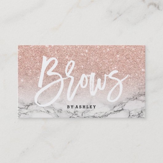 Brows typografie roos goudglitter marmer visitekaartje (Voorkant)