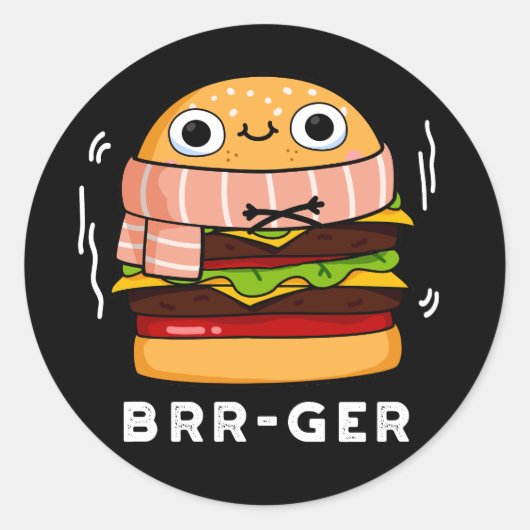 Brr-ger Funny Freezing Burger Pun Dark BG Ronde Sticker (Voorkant)