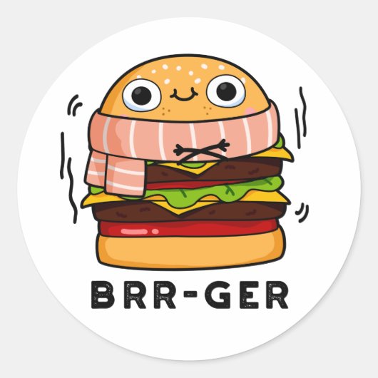 Brr-ger Funny Freezing Burger Pun Ronde Sticker (Voorkant)
