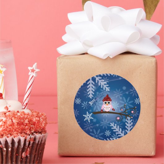 Brr... roze boomkorren, Snowflake Design, Ronde Sticker (Feest)