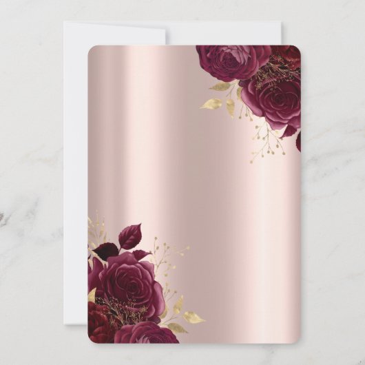 Brrgundy Flowers Roos Gold Dress Quinceañera Kaart (Achterkant)