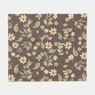 Brrown Whimsy Retro Bloemmotief  Fleece Deken