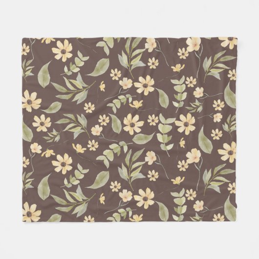 Brrown Whimsy Retro Bloemmotief Fleece Deken (Voorkant (Horizontaal))