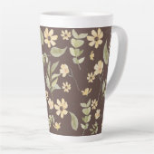 Brrown Whimsy Retro Bloemmotief  Latte Mok (Rechterhoek)