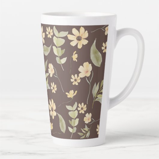 Brrown Whimsy Retro Bloemmotief  Latte Mok (Rechts)