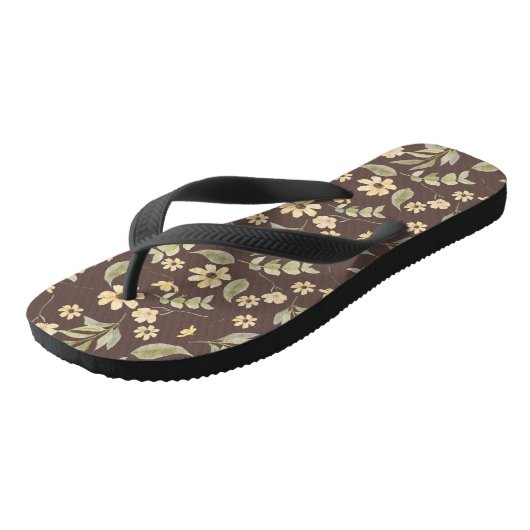 Brrown Whimsy Retro Bloemmotief Teenslippers (Schuin)