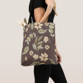 Brrown Whimsy Retro Bloemmotief  Tote Bag (Dichtbij)