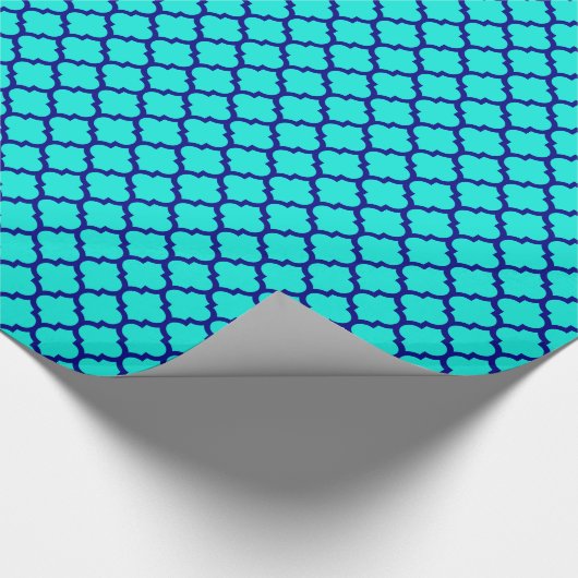 Brt Aqua Navy Blue Moroccan Quatrefoil Pattern #5 Cadeaupapier (Hoek)
