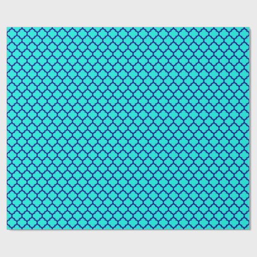Brt Aqua Navy Blue Moroccan Quatrefoil Pattern #5 Cadeaupapier (Vlak)