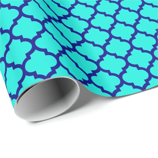 Brt Aqua Navy Blue Moroccan Quatrefoil Pattern #5 Cadeaupapier (Rol Hoek)