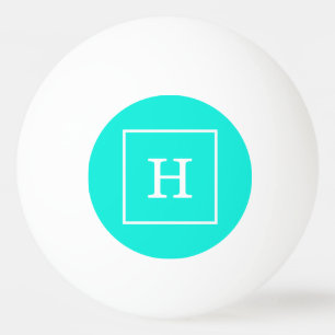 Brt Aqua Turquoise White Framed Initiaal Monogram Pingpongbal